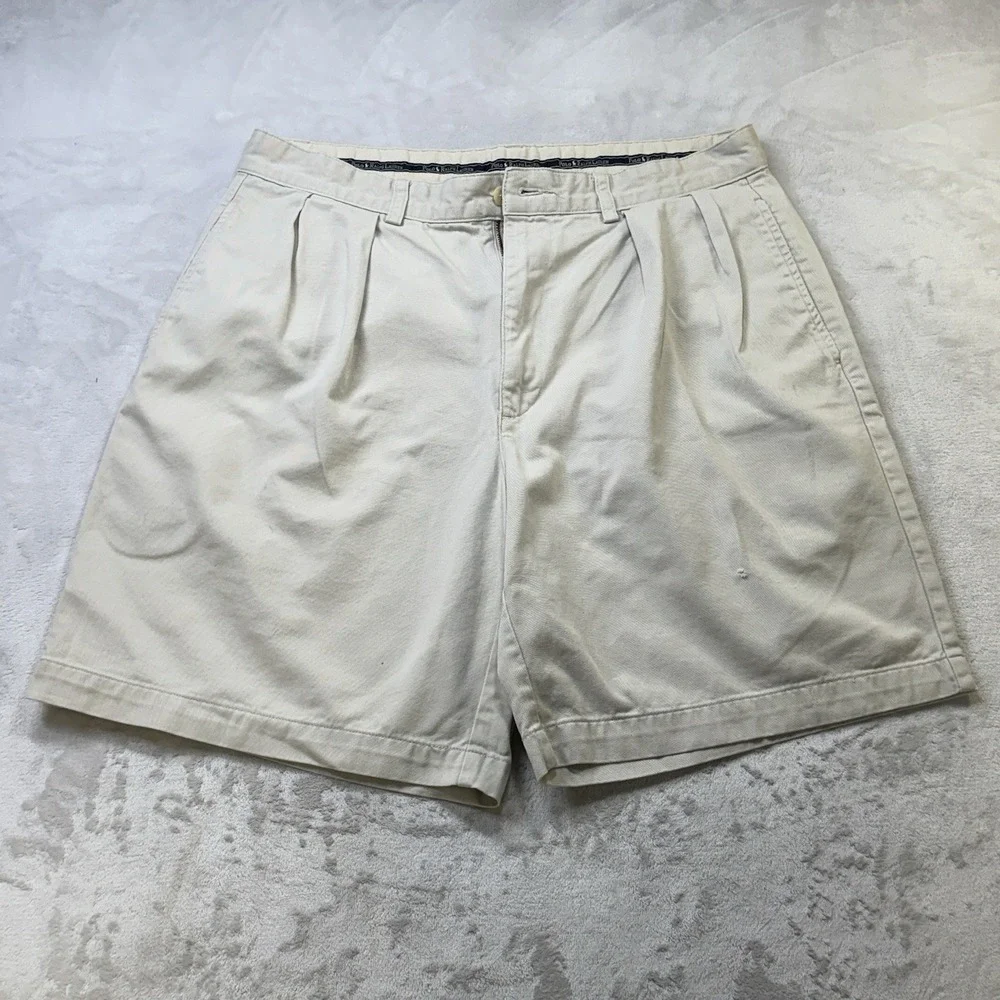 Vintage Polo Ralph Lauren Tyler Short Mens 34 Khaki Tan Pleated Classic Chino